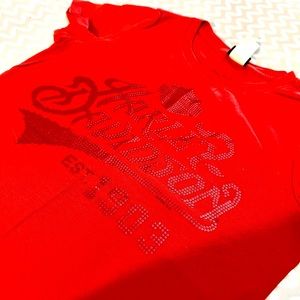 Gorgeous red metal sequins mesh Harley Davidson tshirt♥️🌹☠️